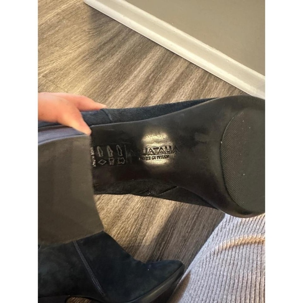 Aquatalia Black Suede Buckle Block Heel Ankle Boots Made in Italy Size 7.5 - Picture 6 of 8